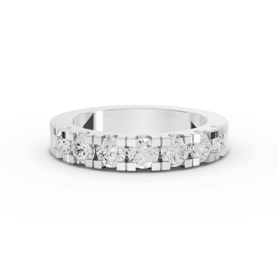 1.13 Ct round lab diamond bar-set half eternity band with geometric edge and modern stacking design