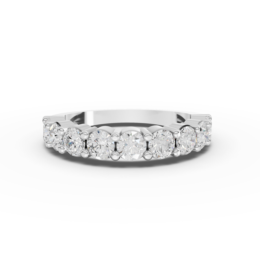 1.45 ct round lab grown diamond half eternity ring with basket setting and brilliant stones along the band
