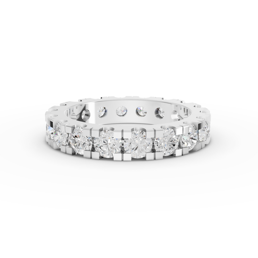 2.89 ct round lab grown diamond bar-set full eternity band with continuous diamonds and a sleek wedding ring profile