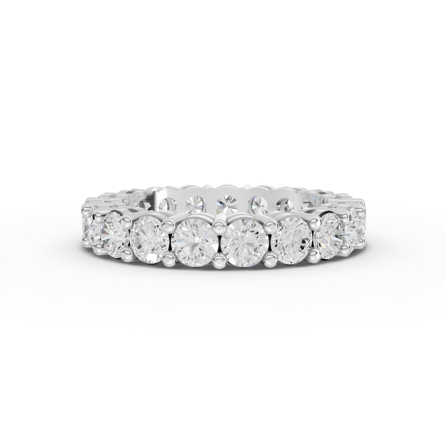 3.05 ct round lab diamond shared-prong full eternity ring with continuous diamonds around the band