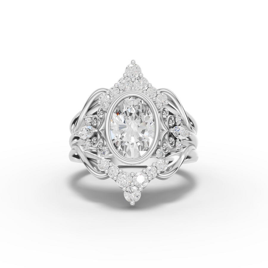 2.03 ct vintage oval lab diamond halo ring with 1.50 ct center stone and split shank diamond band