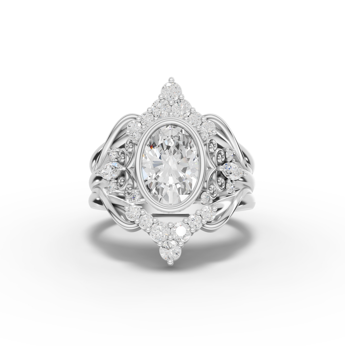 2.03 Ct Oval Diamond Vintage Halo Engagement Ring with Split Shank