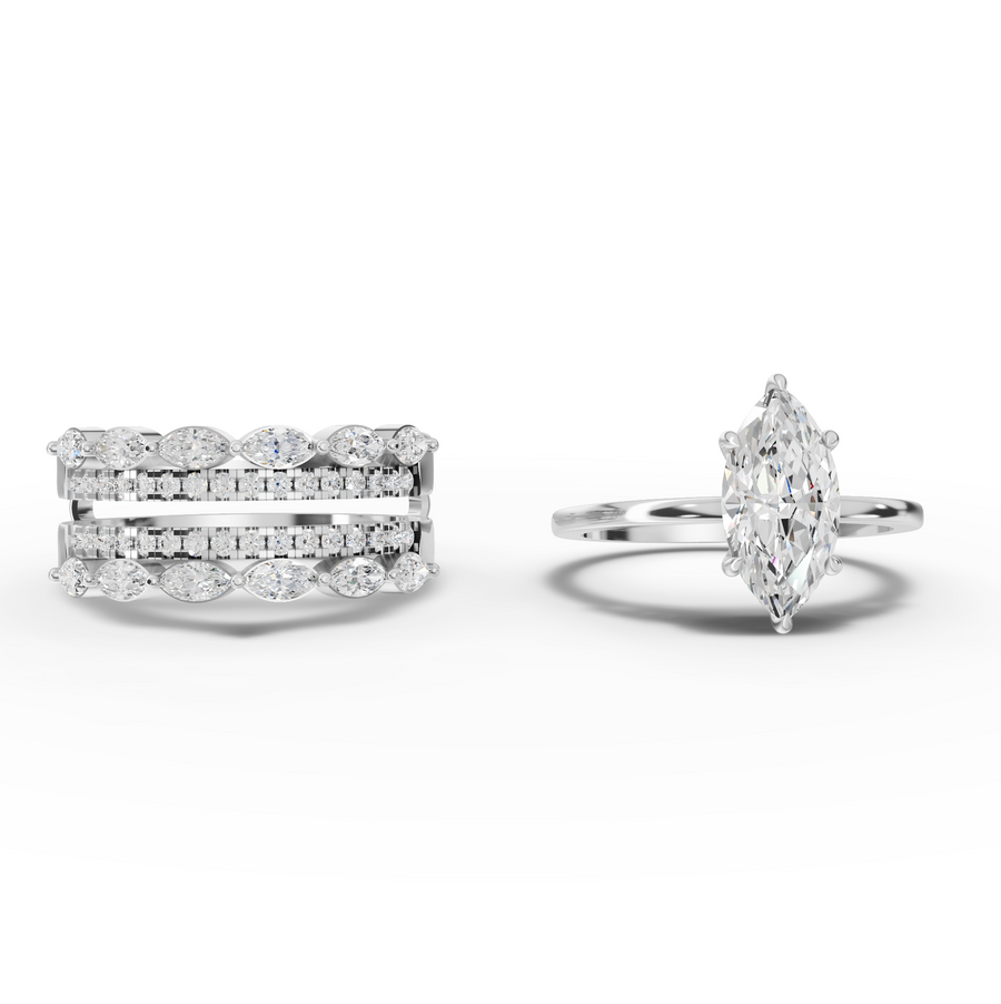 2.39 Ct Marquise Double Band Accent Ring 1.50 Ct Center