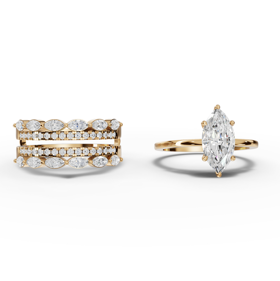2.39 Ct Marquise Double Band Accent Ring 1.50 Ct Center