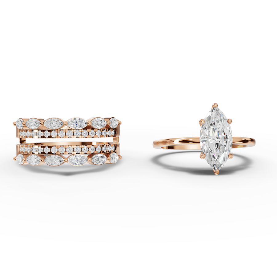 2.39 Ct Marquise Double Band Accent Ring 1.50 Ct Center