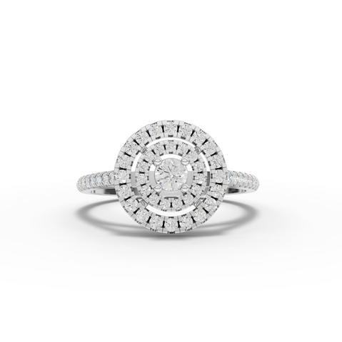 0.50 Ct Round Diamond Cluster Halo Engagement Ring with Pavé Band