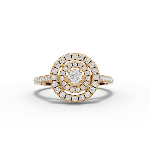 0.50 Ct Round Diamond Cluster Halo Engagement Ring with Pavé Band