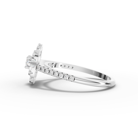 0.50 Ct Round Diamond Cluster Halo Engagement Ring with Pavé Band