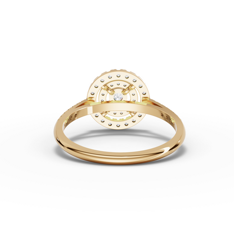 0.50 Ct Round Diamond Cluster Halo Engagement Ring with Pavé Band