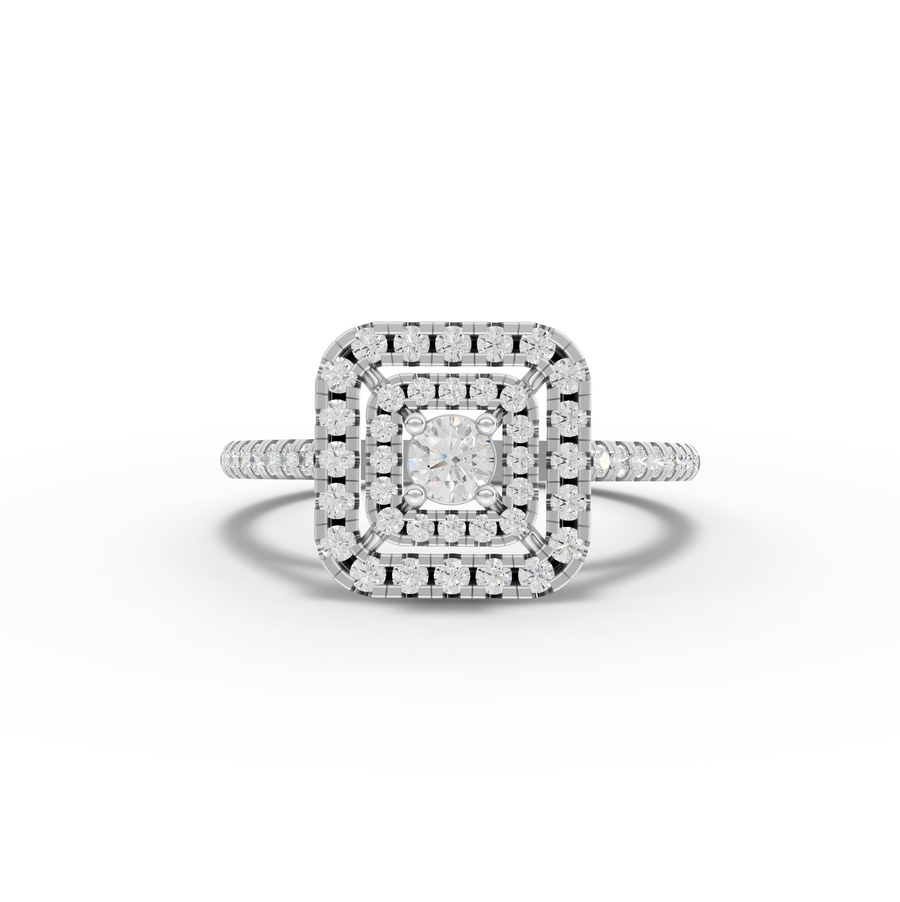 0.50 ct cushion halo lab diamond ring with double pavé halo and pavé band