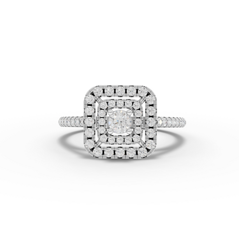 0.50 Ct Cushion Halo Diamond Engagement Ring with Double Halo Pavé Band