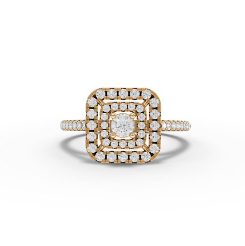 0.50 Ct Cushion Halo Diamond Engagement Ring with Double Halo Pavé Band