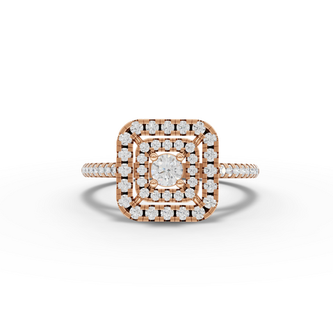 0.50 Ct Cushion Halo Diamond Engagement Ring with Double Halo Pavé Band