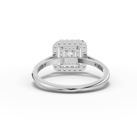 0.50 Ct Cushion Halo Diamond Engagement Ring with Double Halo Pavé Band