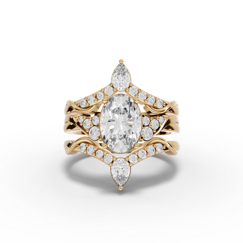 2.15 Ct Oval Diamond Cluster Engagement Ring with Double Chevron Bands