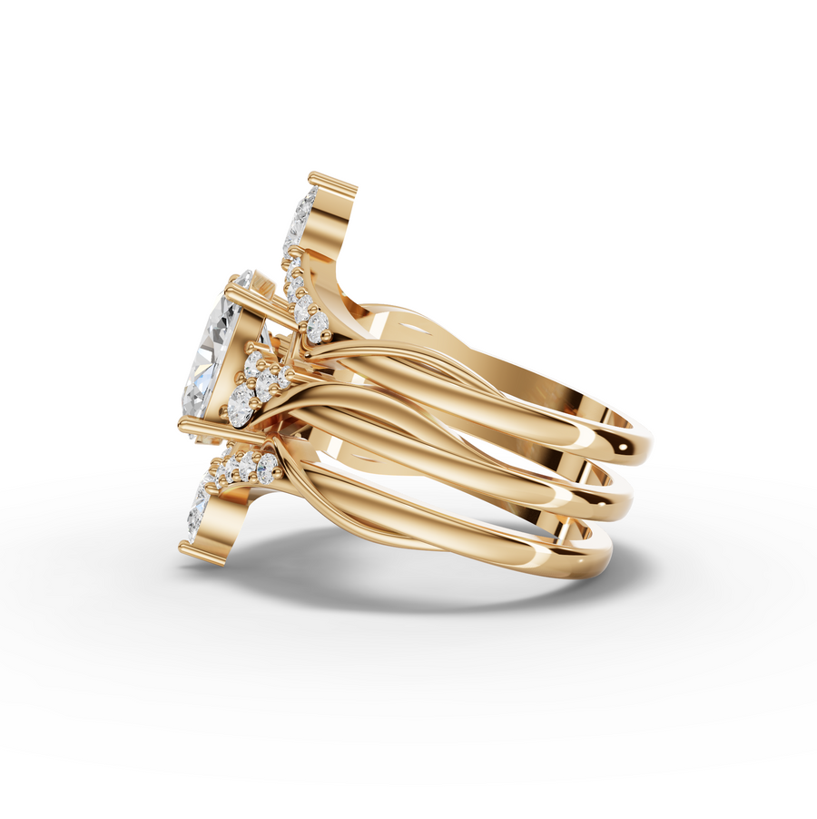 2.15 Ct Oval Halo Chevron Ring Set 1.5 Ct Center
