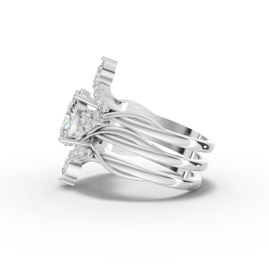 2.15 Ct Oval Halo Chevron Ring Set 1.5 Ct Center