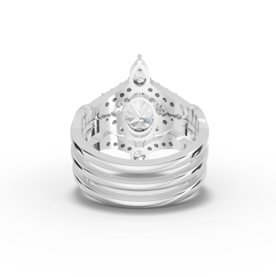 2.15 Ct Oval Halo Chevron Ring Set 1.5 Ct Center