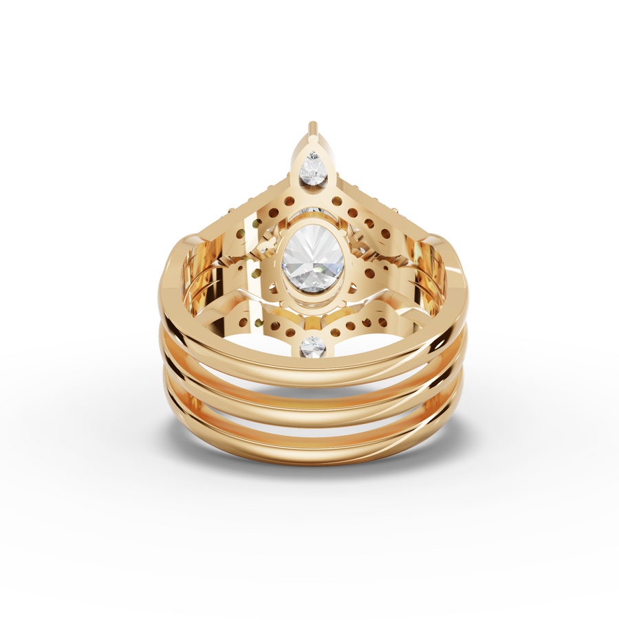 2.15 Ct Oval Halo Chevron Ring Set 1.5 Ct Center