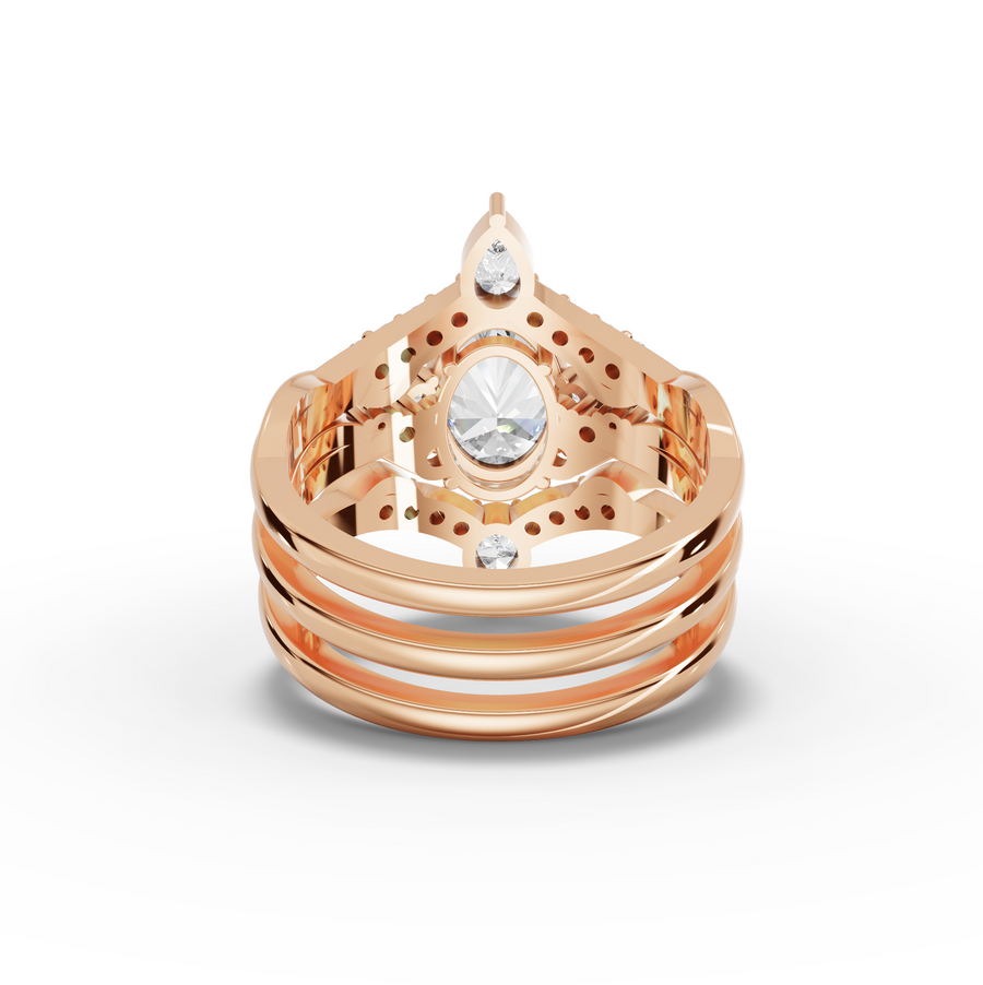 2.15 Ct Oval Halo Chevron Ring Set 1.5 Ct Center