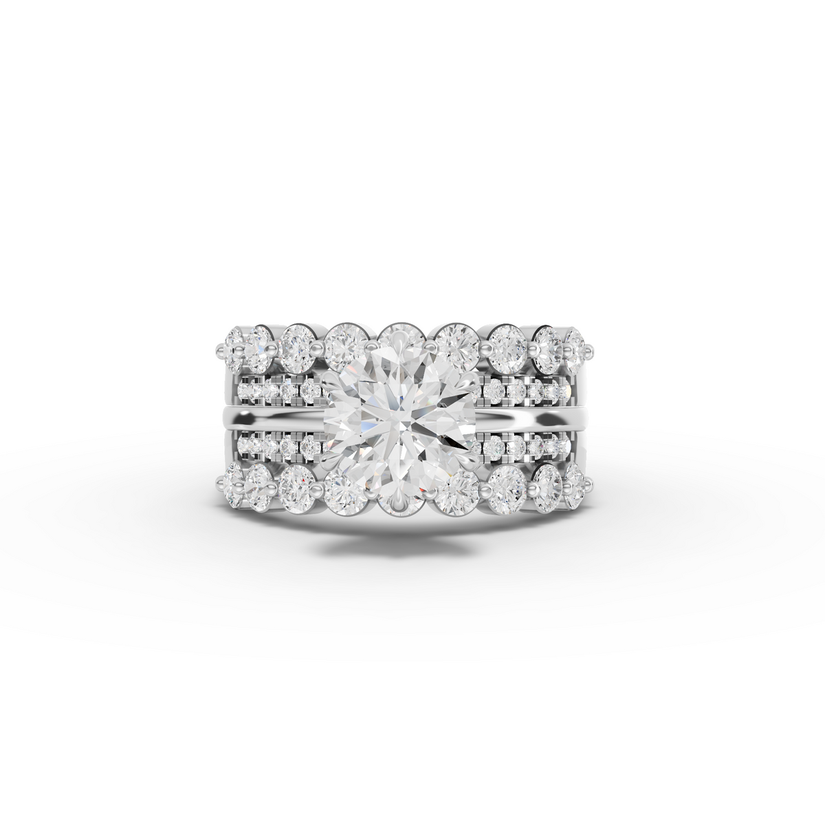 2.82 Ct Round Lab Grown Diamond Triple Row Statement Ring