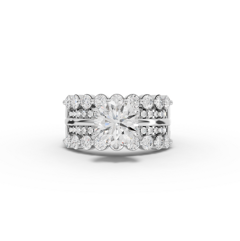 2.82 Ct Round Lab Grown Diamond Triple Row Statement Ring