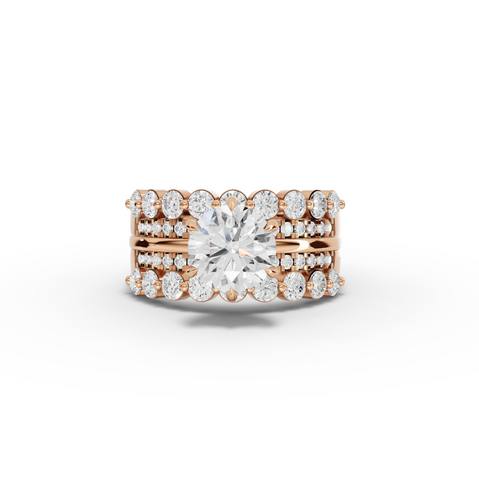 2.82 Ct Round Lab Grown Diamond Triple Row Statement Ring
