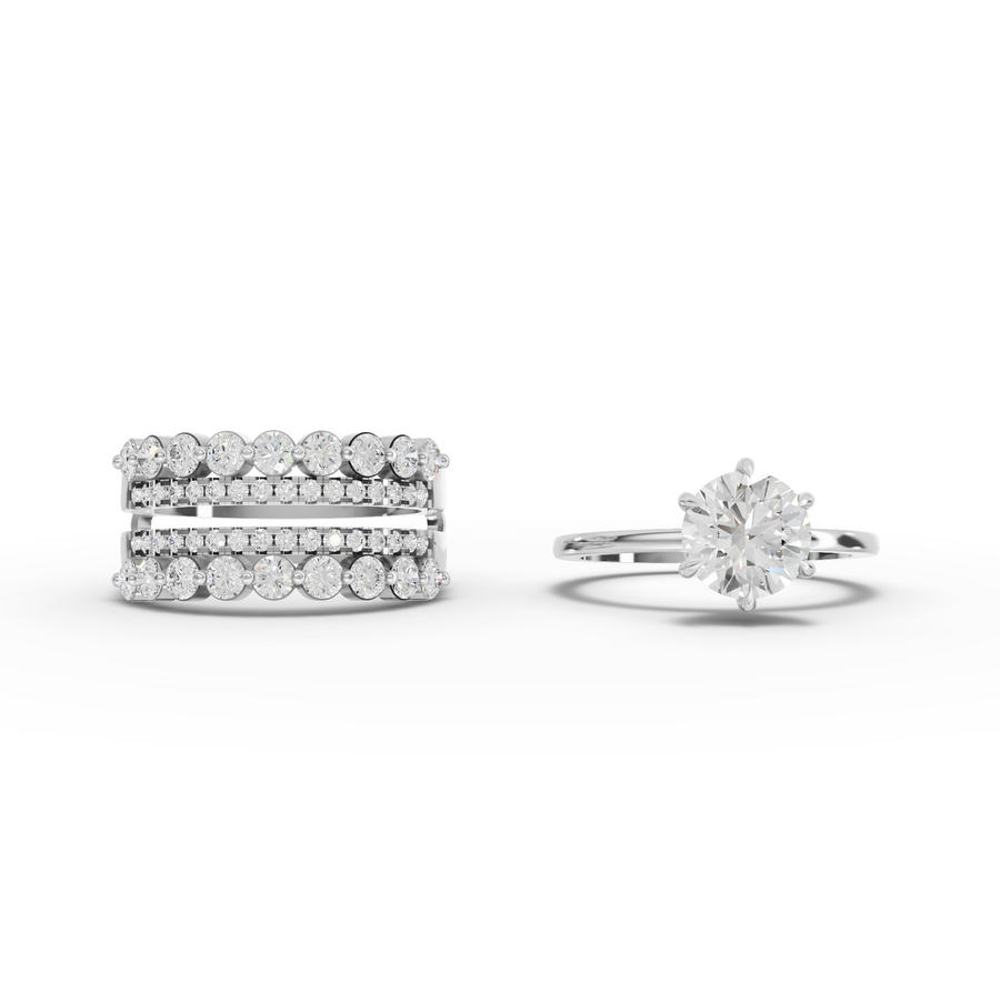 2.82 Ct Round Solitaire With Double Band Set 1.5 Ct Center