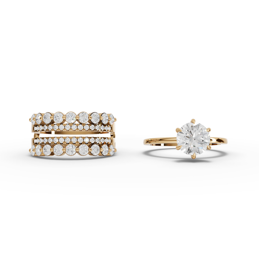 2.82 Ct Round Solitaire With Double Band Set 1.5 Ct Center