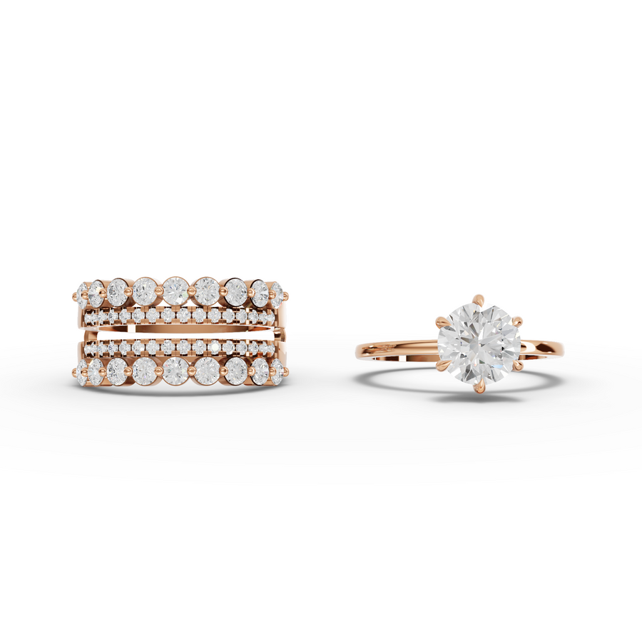 2.82 Ct Round Solitaire With Double Band Set 1.5 Ct Center