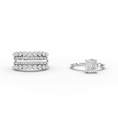 3.32 Ct Cushion Diamond Multi Row Engagement Ring with Double Halo Bands