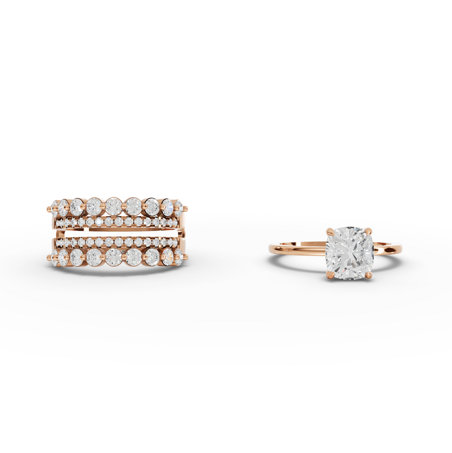 3.32 Ct Cushion Solitaire With Double Band Set 2.00 Ct Center