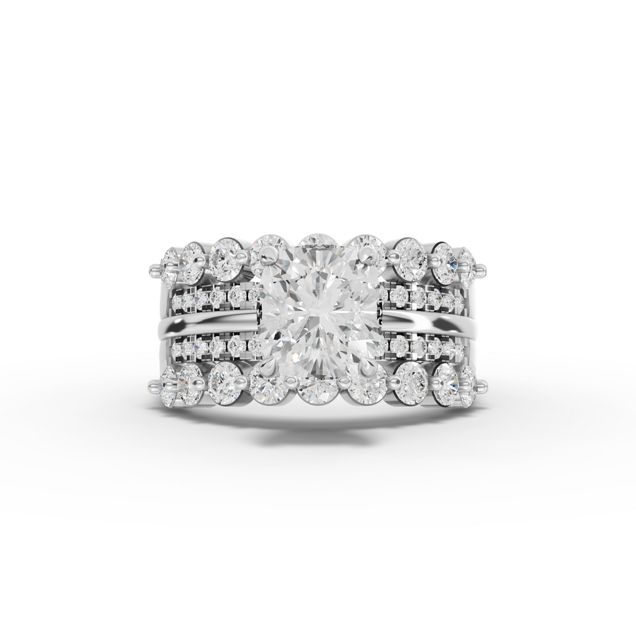 3.32 ct cushion lab diamond eternity ring set with 2.00 ct center, double halo and double row band