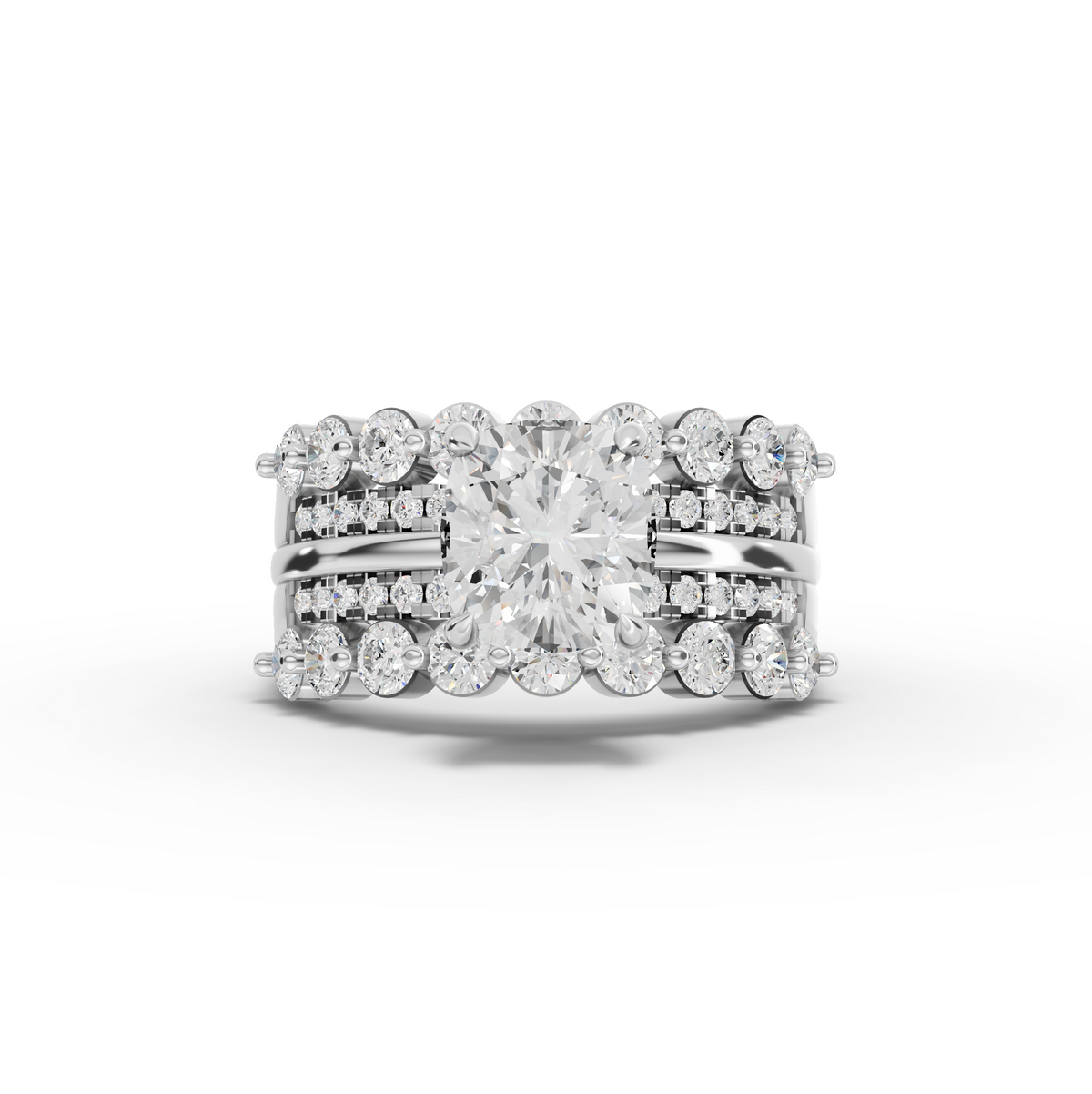 3.32 Ct Cushion Diamond Multi Row Engagement Ring with Double Halo Bands