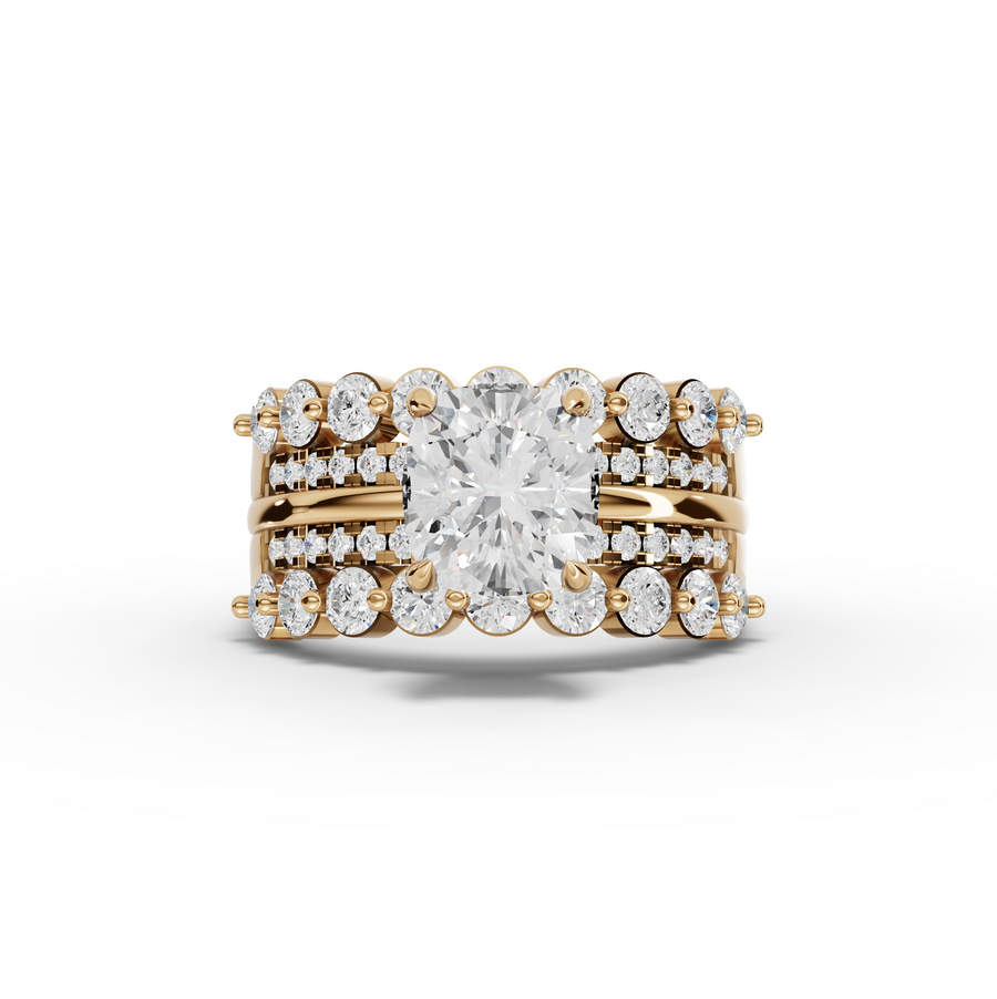 3.32 Ct Cushion Solitaire With Double Band Set 2.00 Ct Center