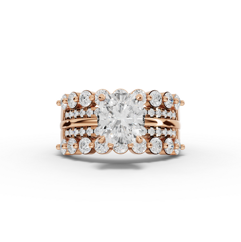 3.32 Ct Cushion Diamond Multi Row Engagement Ring with Double Halo Bands