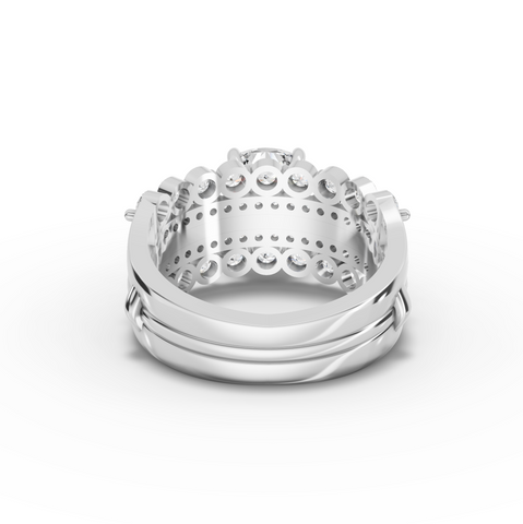 3.32 Ct Cushion Diamond Multi Row Engagement Ring with Double Halo Bands