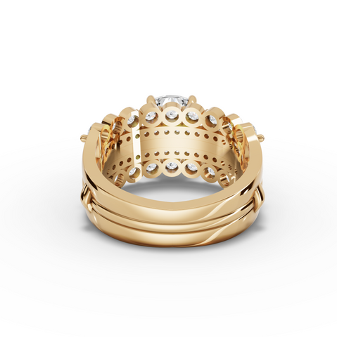 3.32 Ct Cushion Diamond Multi Row Engagement Ring with Double Halo Bands