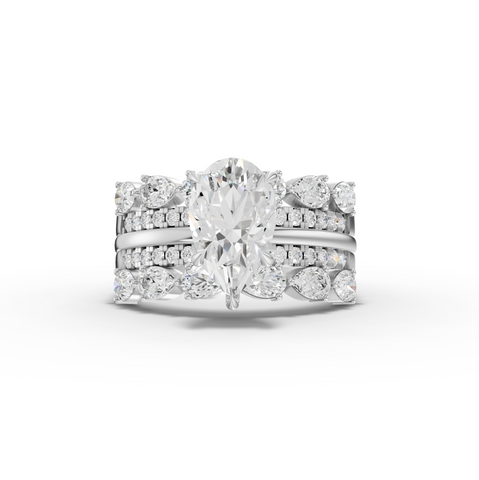 2.87 Ct Pear Diamond Engagement Ring with Triple Row Pavé Band Design