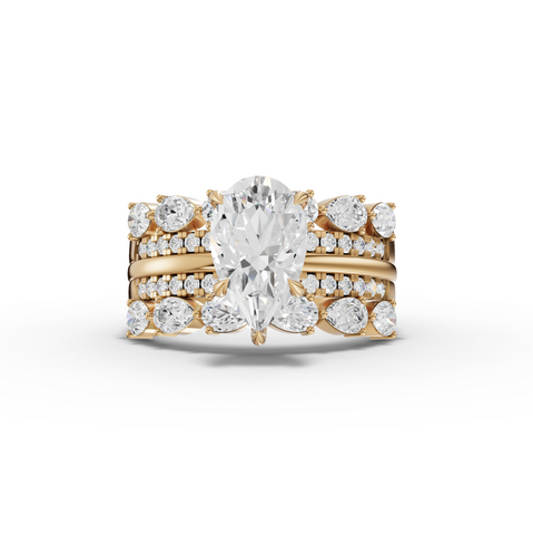 2.87 Ct Pear Diamond Engagement Ring with Triple Row Pavé Band Design