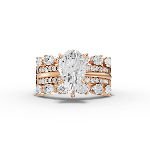 2.87 Ct Pear Diamond Engagement Ring with Triple Row Pavé Band Design