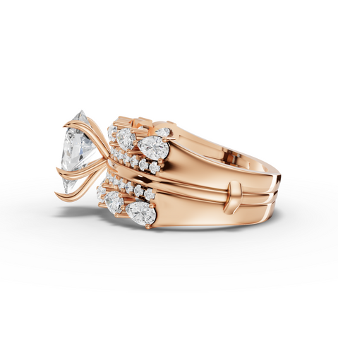 2.87 Ct Pear Diamond Engagement Ring with Triple Row Pavé Band Design