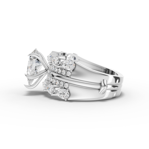 2.87 Ct Pear Diamond Engagement Ring with Triple Row Pavé Band Design