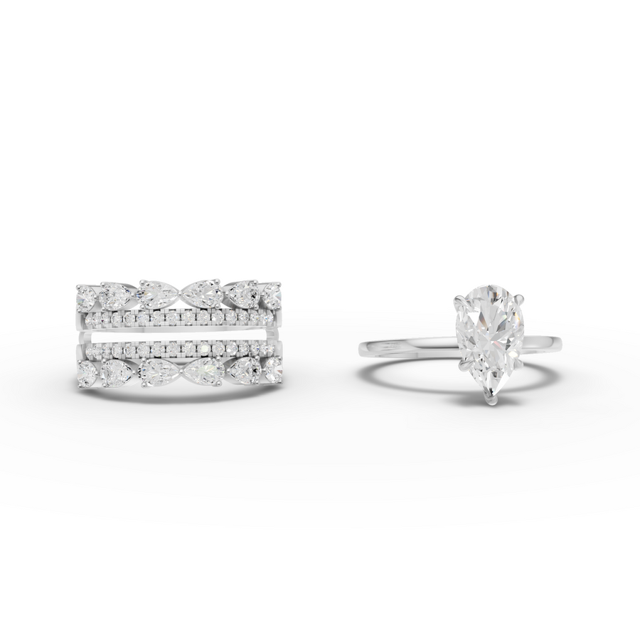 2.87 Ct Pear Solitaire With Double Band Set 1.5 Ct Center