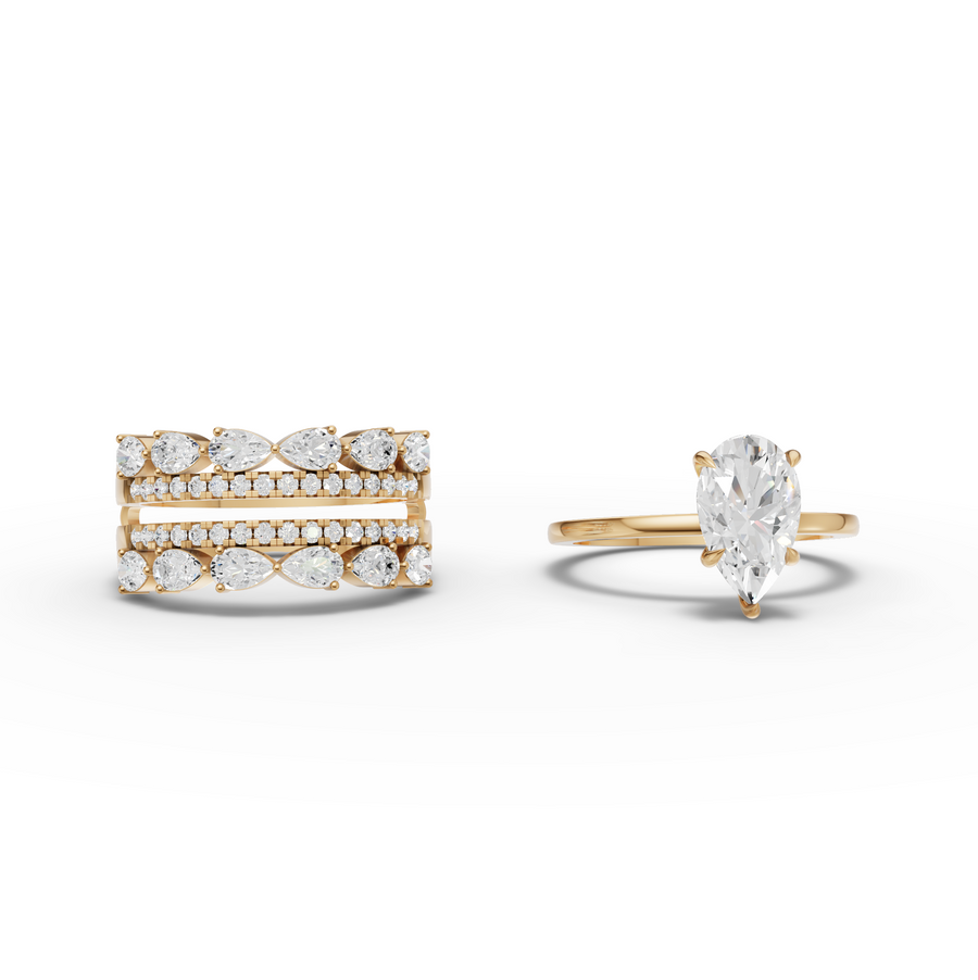 2.87 Ct Pear Solitaire With Double Band Set 1.5 Ct Center