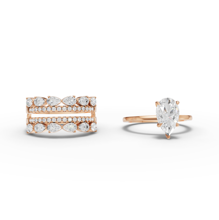 2.87 Ct Pear Solitaire With Double Band Set 1.5 Ct Center