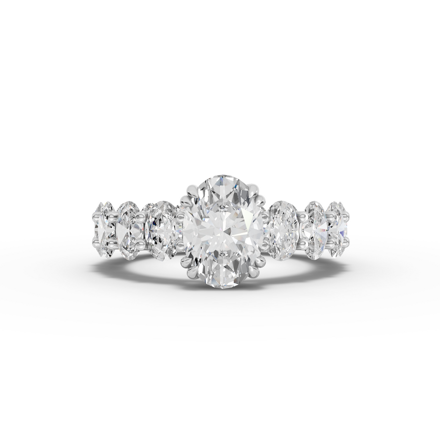 5.49 ct oval lab grown diamond full eternity ring with 1.50 ct center stone and continuous diamond band