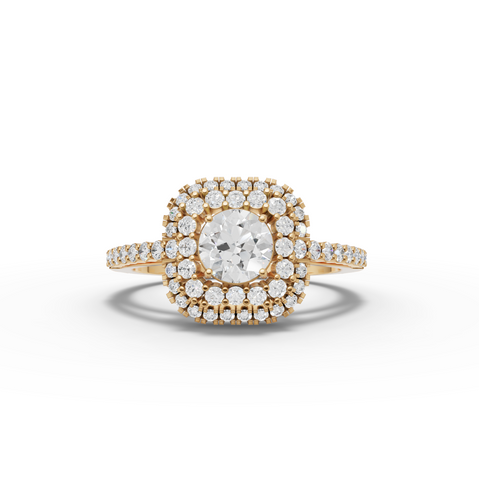 0.95 CT Double Halo Lab-Grown Diamond Ring with Diamond Band