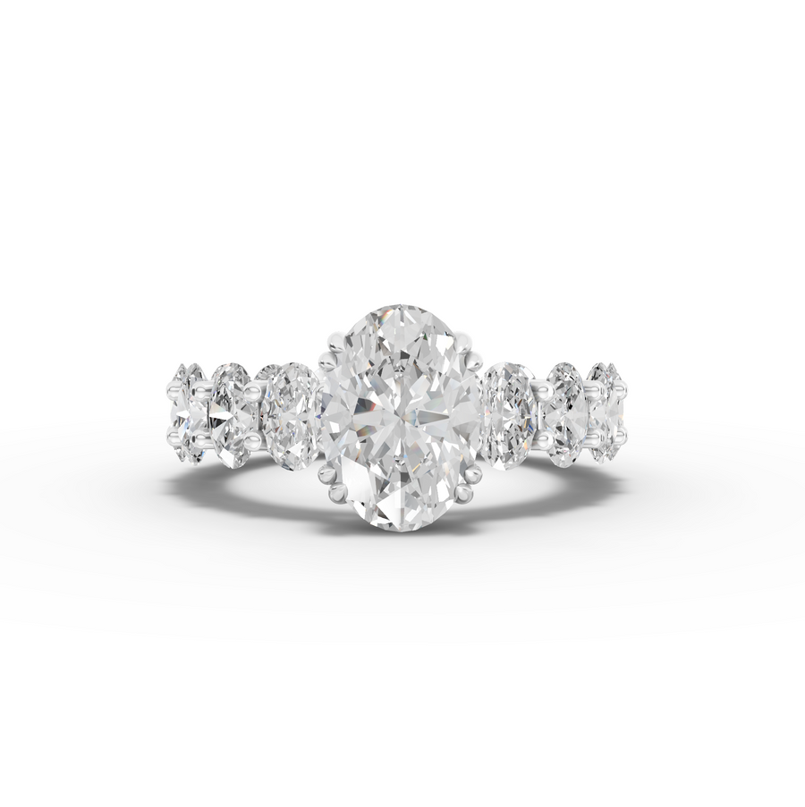 5.99 ct oval solitaire lab diamond full eternity ring with 2.00 ct center stone and diamond-set band