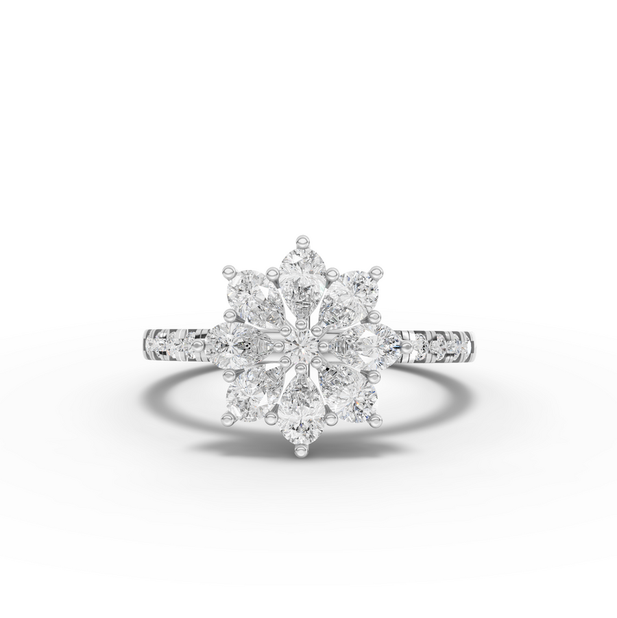 0.89 ct floral round cluster lab grown diamond accent ring with a central round stone and petal-style diamond setting